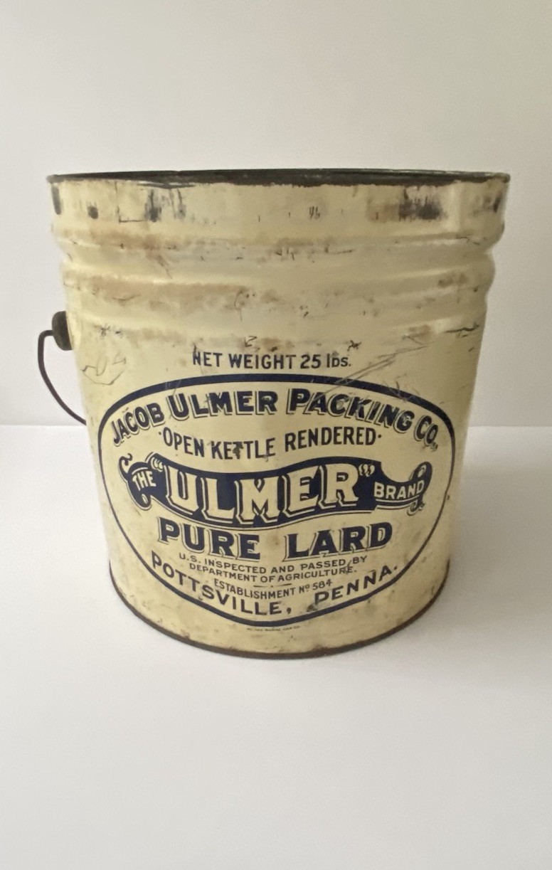 Vintage Jacob Ulmer  Packing Co  Lard 25 Lb Tin Bucket Advertising Pottsville Pa
