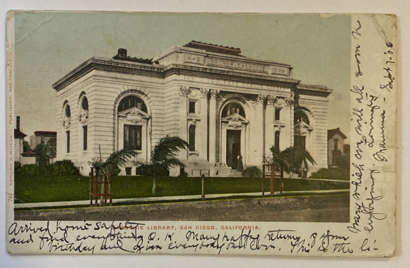 Vintage Postcard, Carnegie Library, San Diego California, Undivided Back Vintage Postcard, Carnegie Library, San Diego California, Undivided Back