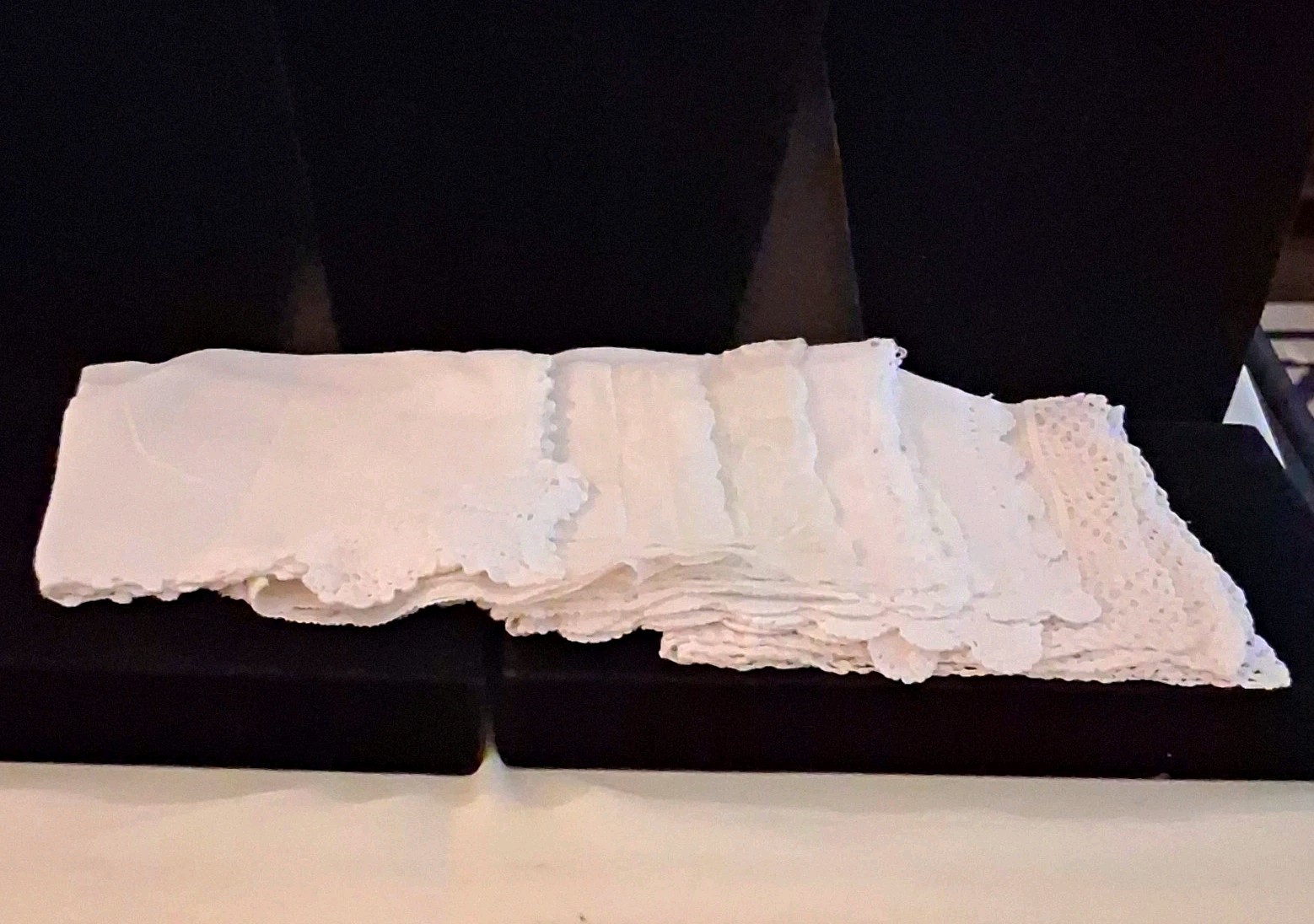 6 Vintage White Lace Trim Handkerchiefs Lot Collectible Textile Set
