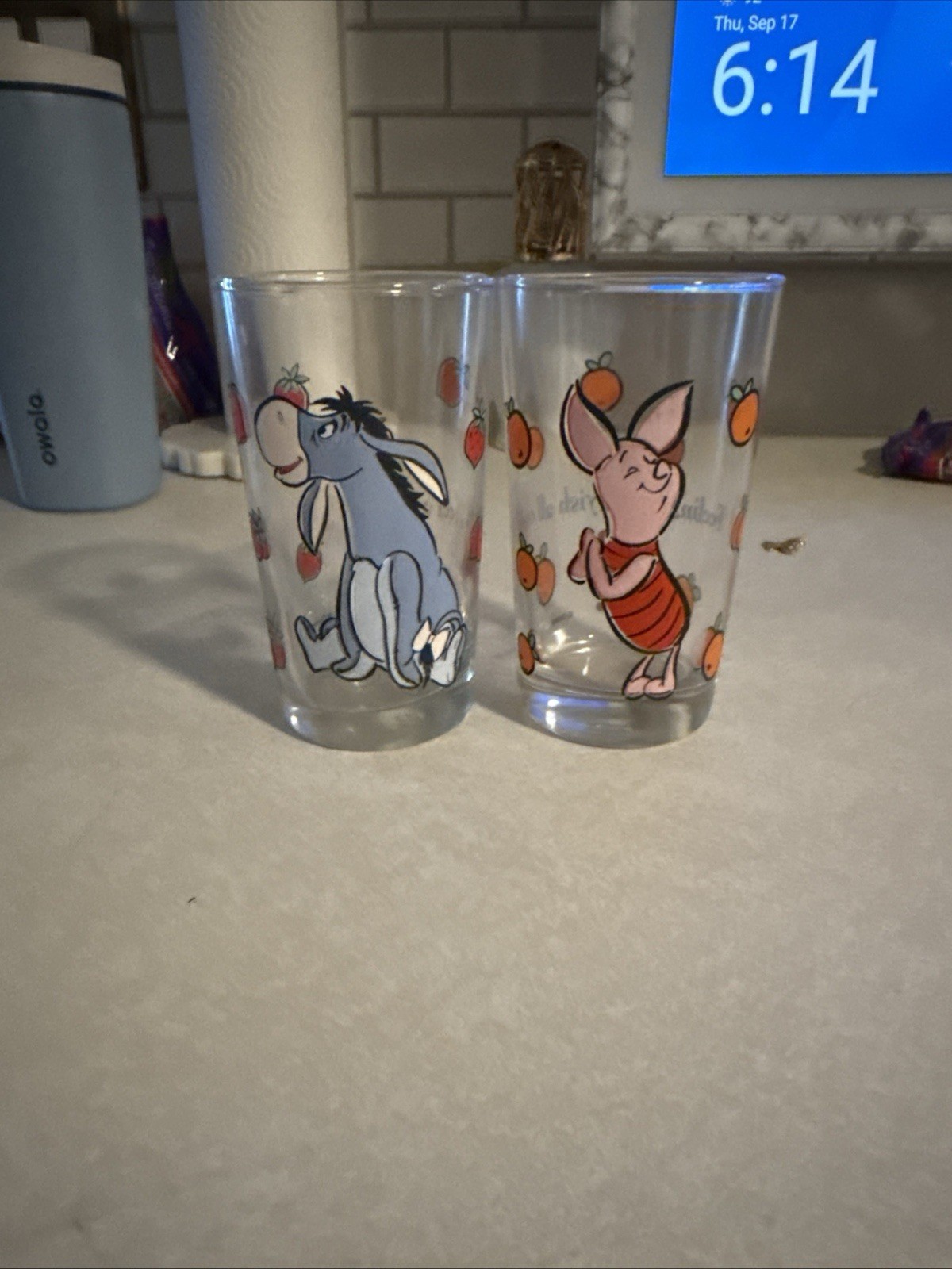Vintage Anchor Hocking Disney character glasses featuring Piglet & Eeyore