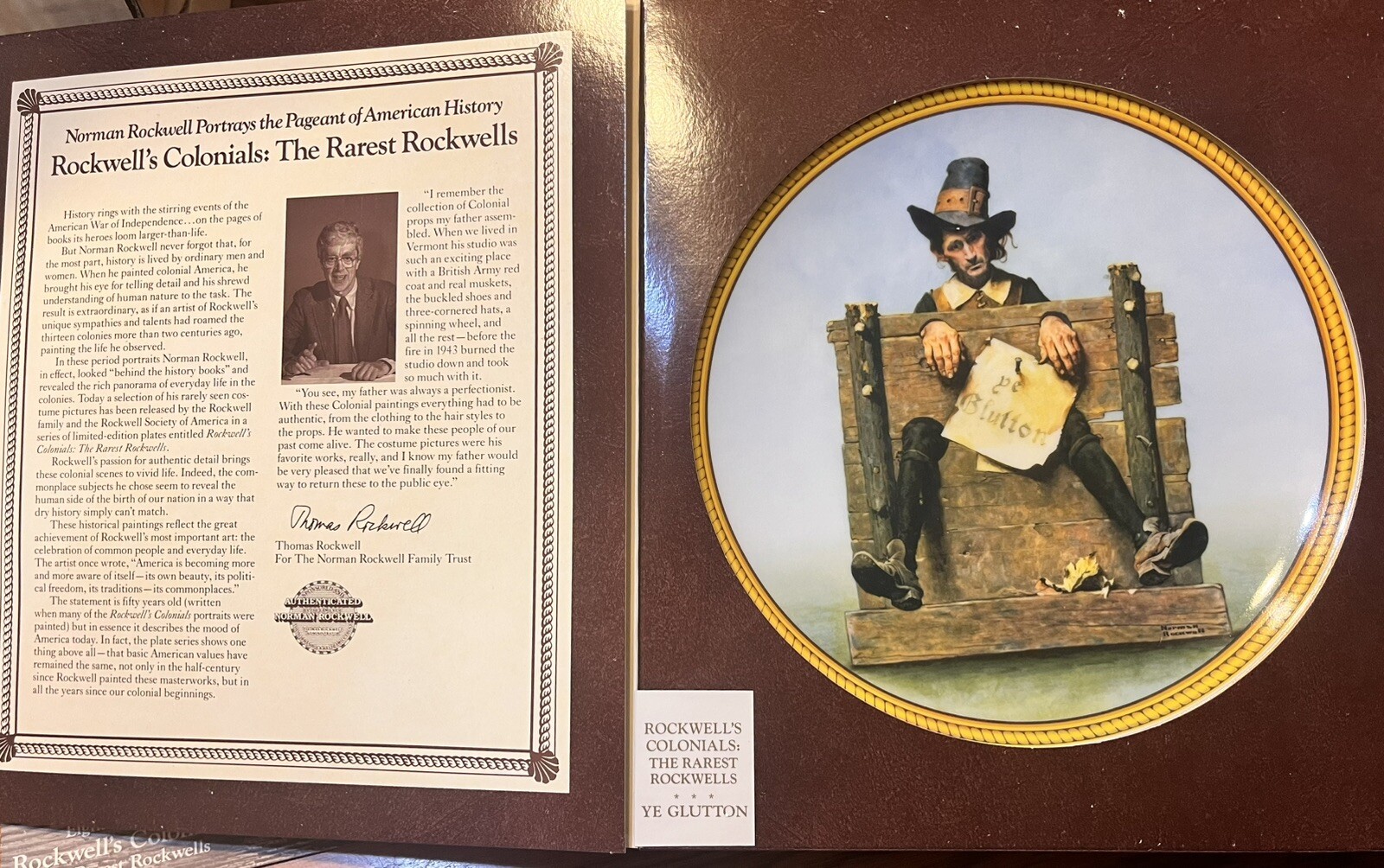 1988 Knowles “Ye Glutton” 8th Issue Rockwell\'s Colonials W/COA NIB 
