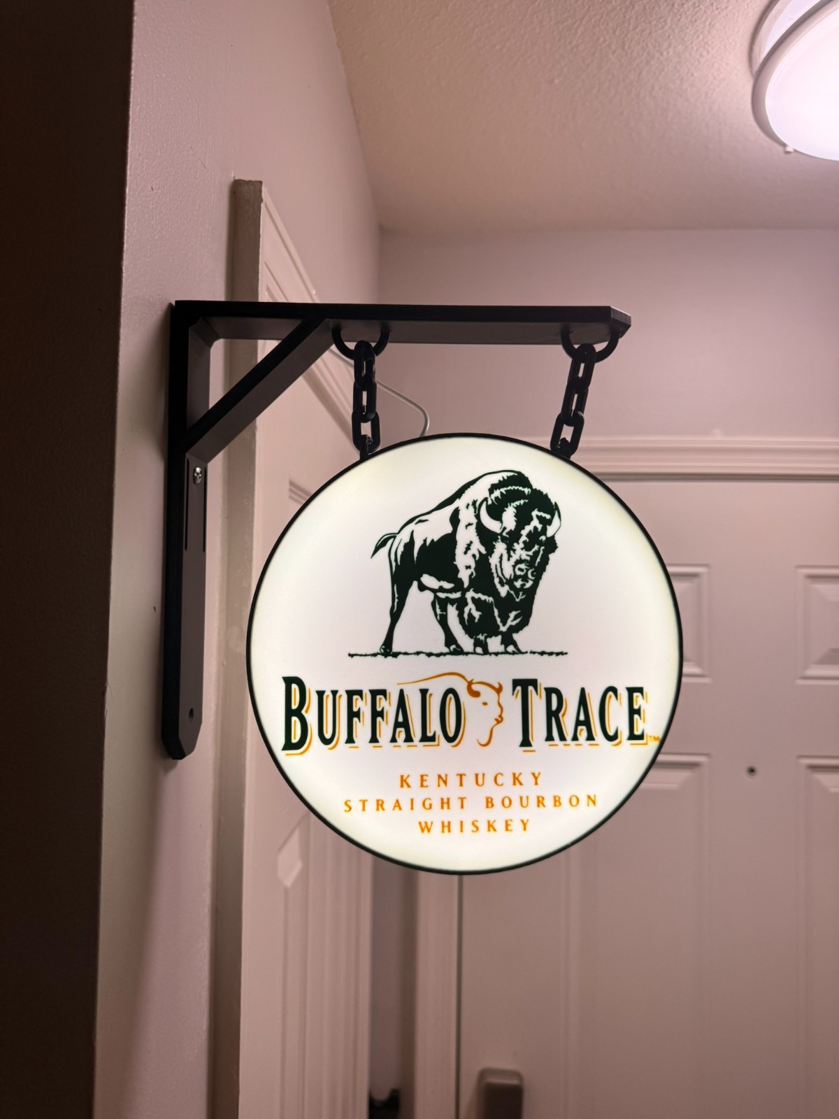 Buffalo Trace Style Hanging LED Pub Sign | Double-Sided Wall Mounted Bourbon Bar