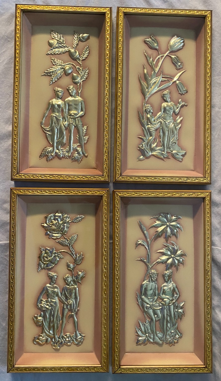 VTG MCM METALCRAFT FOUR SEASONS 3D Wall Plaque Hollywood Regency Shadowbox 4 SET