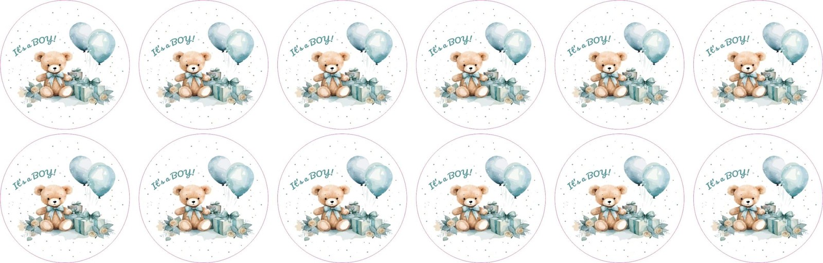 StickerTalk It\'s a Boy Teddy Bear Vinyl Stickers Sheet of 12, 1.5 Inch Circles