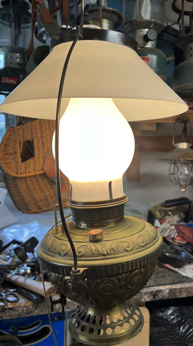 Antique Shop Store Hanging Lamp B&H No. 96 Bradley Hubbard  Oil  Glass Feb 1893