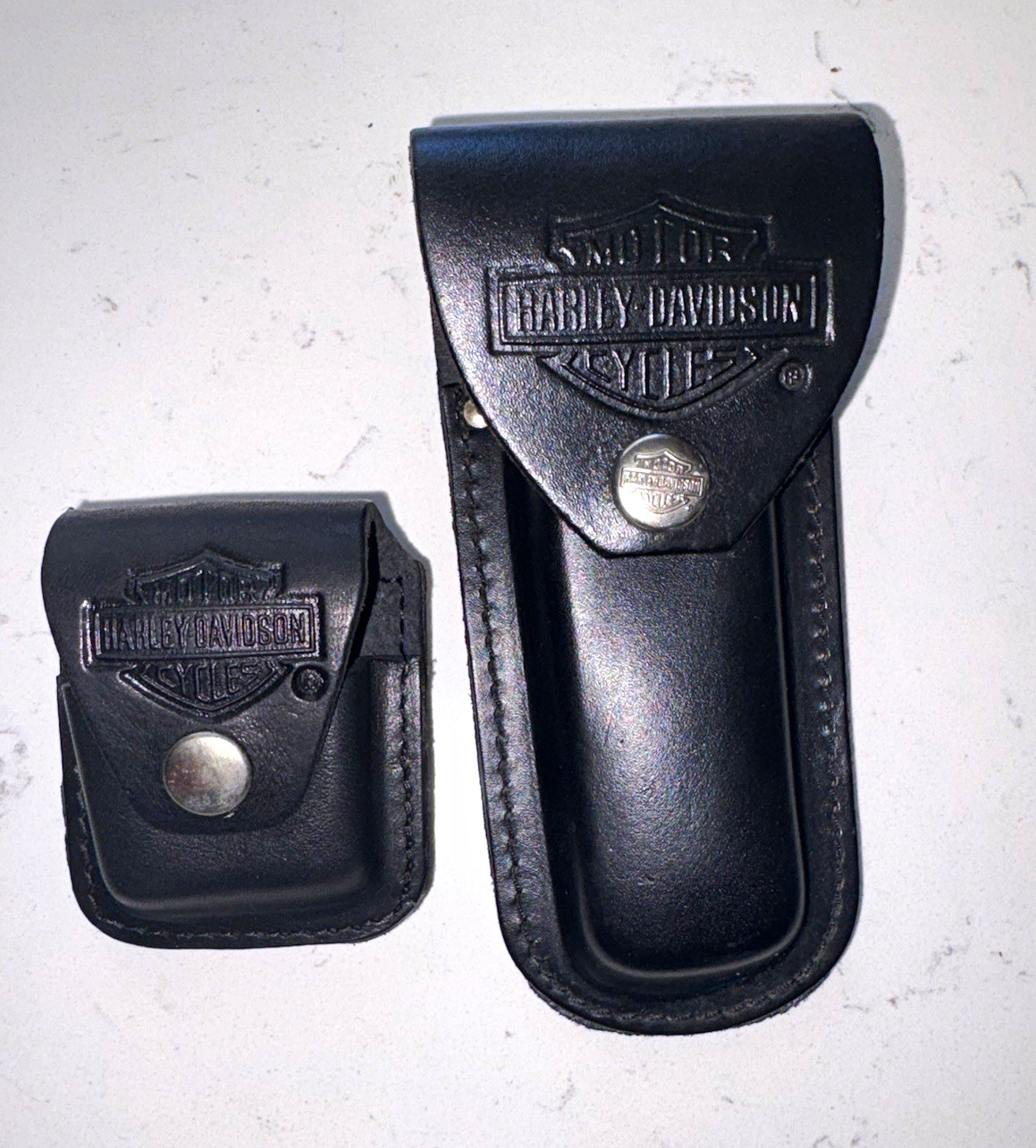 Harley-Davidson Black Leather Belt Pouch/Sheath Set of 2, Embossed Logo