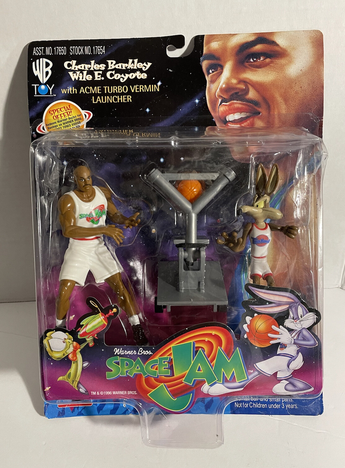 SPACE JAM CHARLES BARKLEY & WILE E. COYOTE W/Acme Turbo Launcher 1996 Playmates.