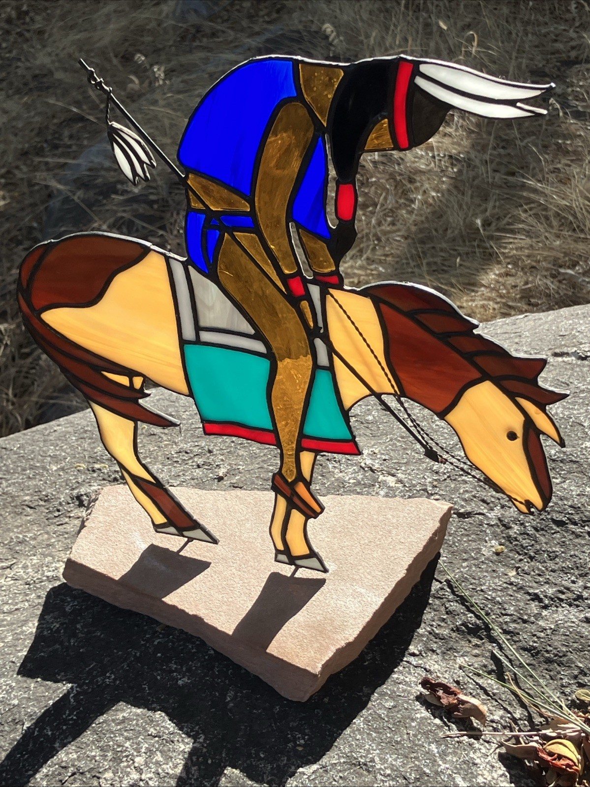 Stunning Native American End Of The Trail Stained Glass Figurine HH-3