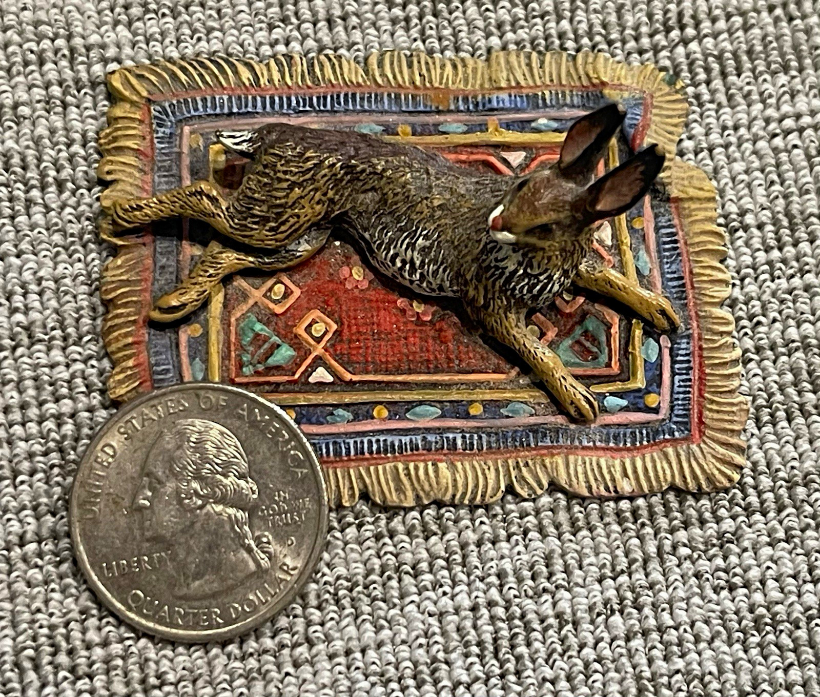 Antique Austrian Vienna Cold Painted Bronze Miniature Rabbit on Fringed Rug MINT Antique Austrian Vienna Cold Painted Bronze Miniature Rabbit on Fringed Rug MINT