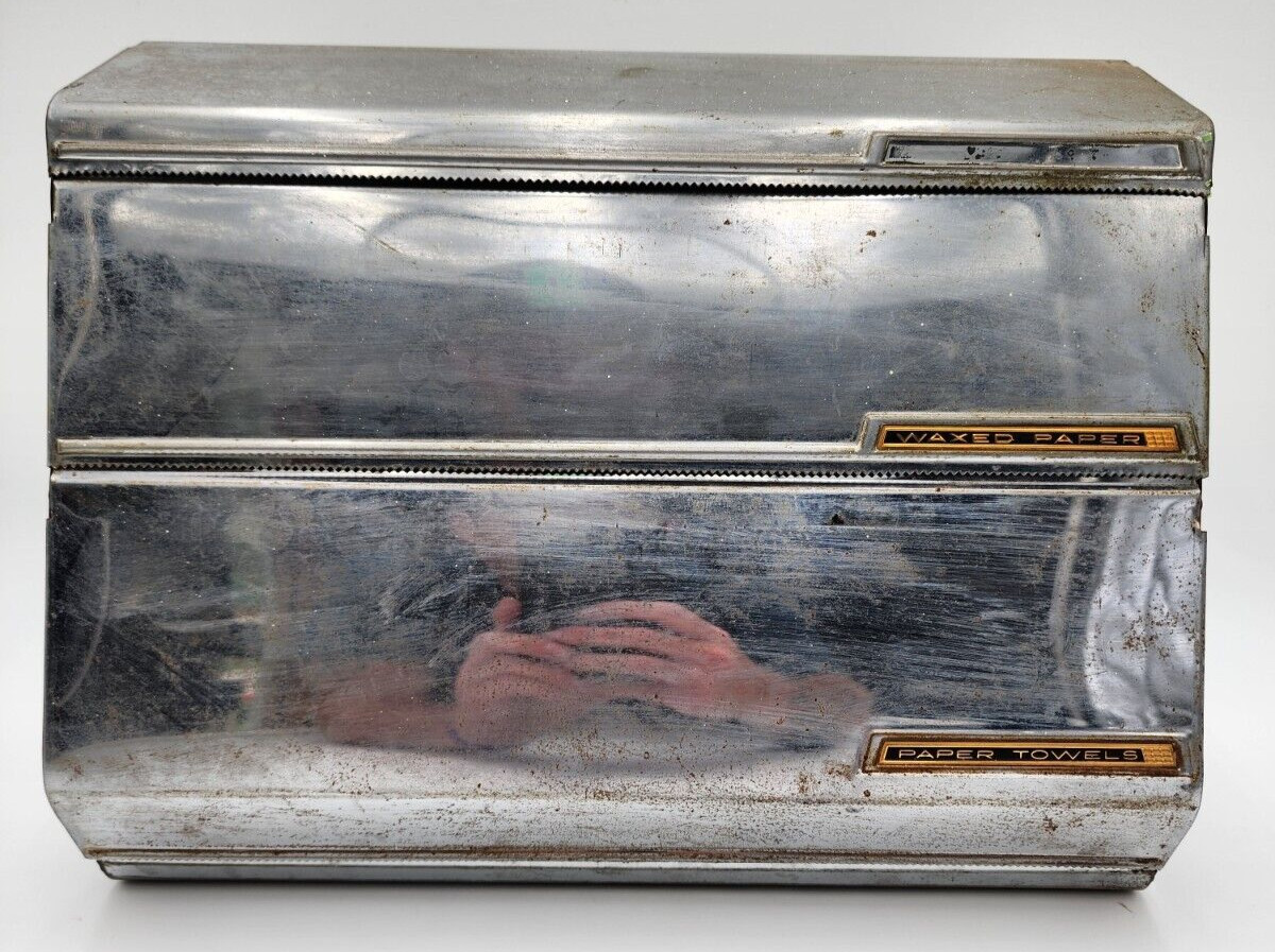Vintage MCM Lincoln Beauty Ware Kitchen Foil, Waxed Paper Towel Dispenser Chrome