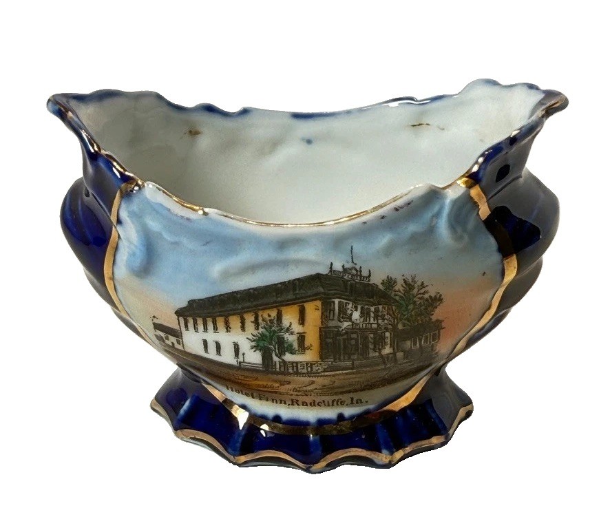 HOTEL FINN RADCLIFFE IOWA Souvenir Porcelain Trinket CHINA ANTIQUE COBALT HOTEL FINN RADCLIFFE IOWA Souvenir Porcelain Trinket CHINA ANTIQUE COBALT