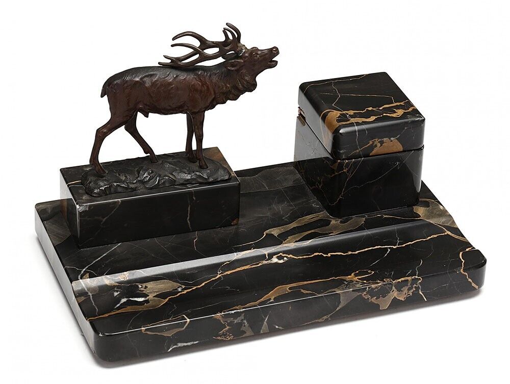 Marble and Bronze desk stand bull stag Julius Paul Schmidt-Felling 