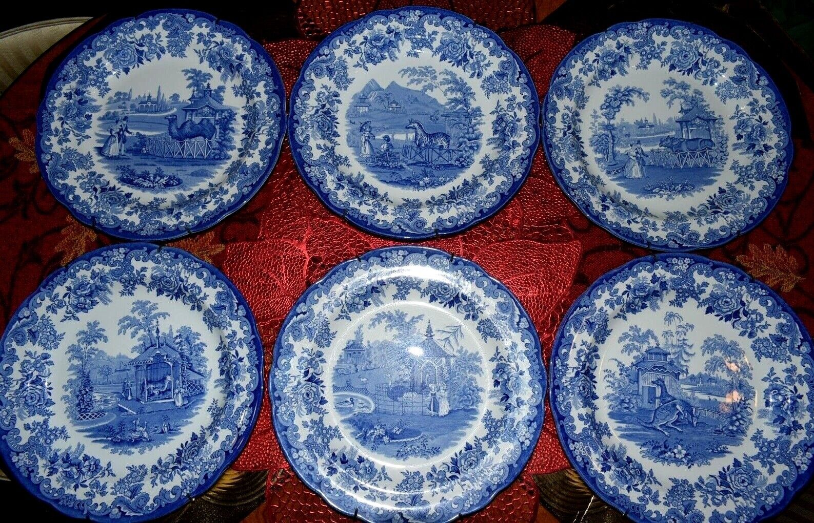 The SPODE BLUE ROOM Collection ANIMALS LOTS of 6 Hanging Plates -England RARE