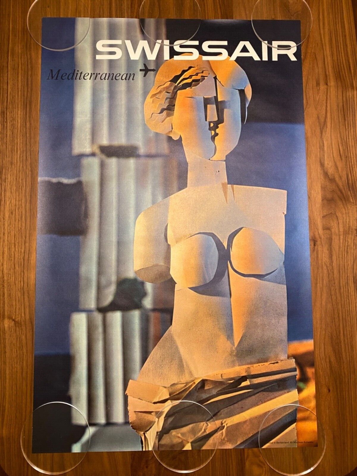 SWISSAIR Airlines Mediterranean Vintage 1961 Travel Poster Nikolaus Schwabe