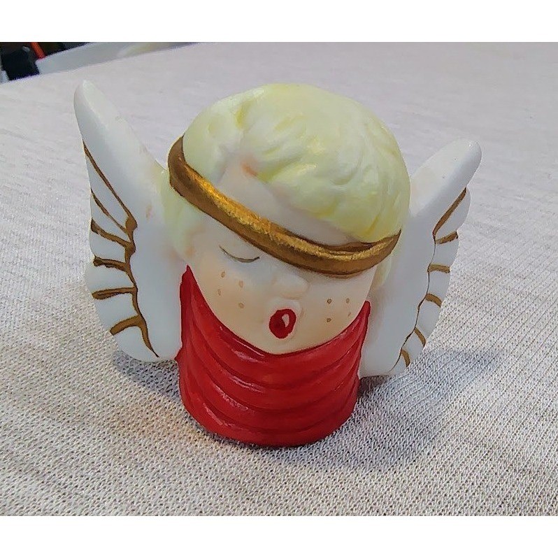 Vintage Pair Ceramic Angel Candle Huggers Red White Gold Christmas Taper Rings