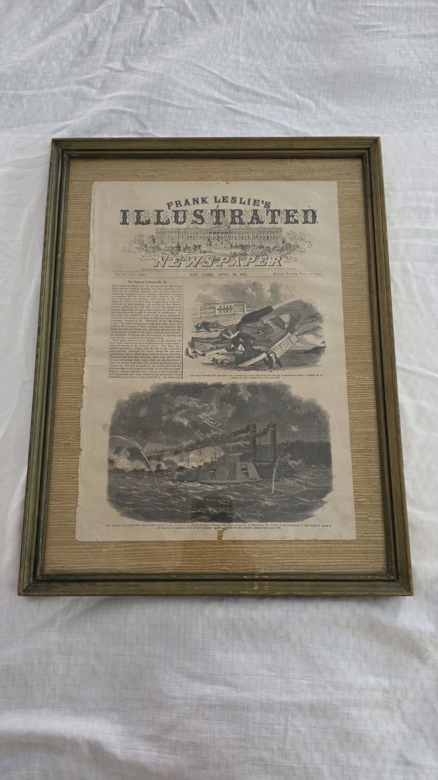 📰⚓ 1862 Frank Leslie's Newspaper Civil War USS Merrimack Framed 15x20 🇺🇸