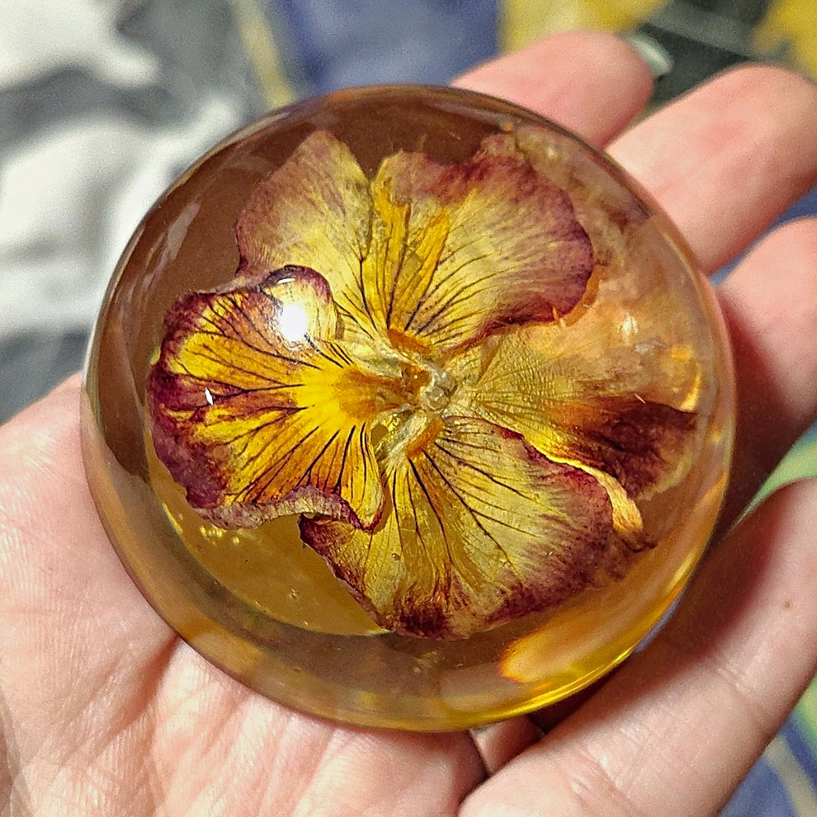 Vintage Rockwood Girl Scouts USA Resin Paperweight with Embedded Flower