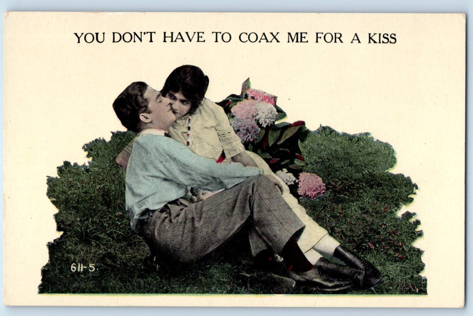 c1910\'s Romance Couple You Don\'t Have To Coax Me For A Kiss Antique Postcard