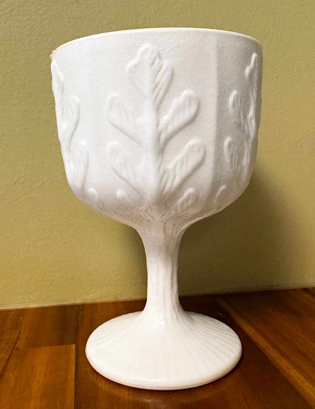 Vintage FTD Planter from 1975, Milk Glass with Oak Leaf Pattern
