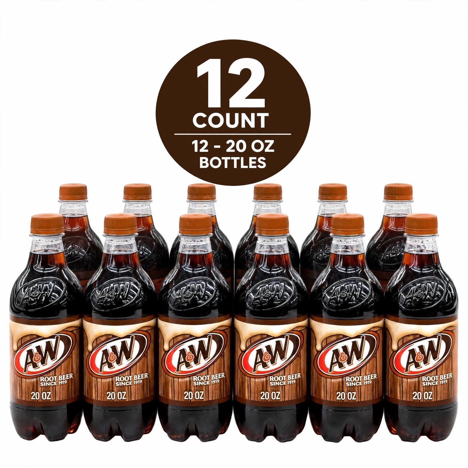 A&W Root Beer Soda Pop, 20 fl oz, Bottle Pack of 12 