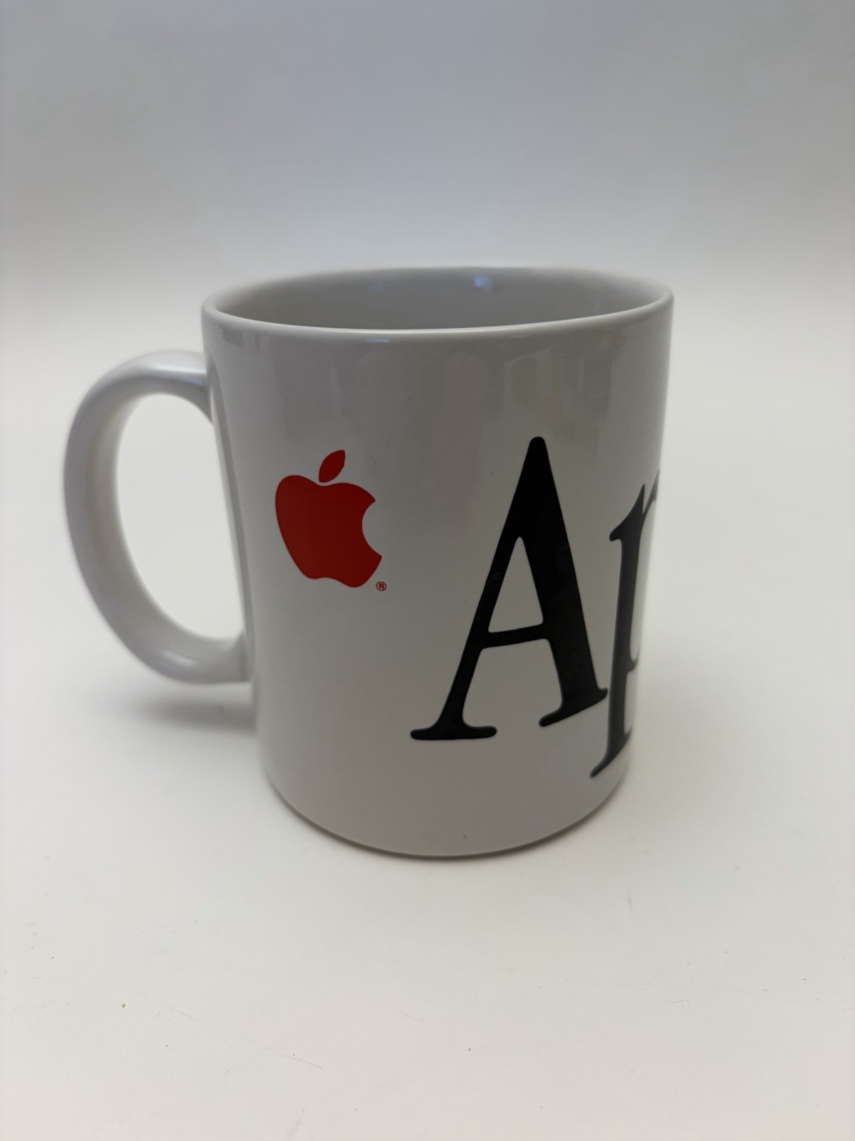 Rare Vintage 80s Apple Macintosh Logo White Ceramic Coffee Mug w/ Red Apple Logo