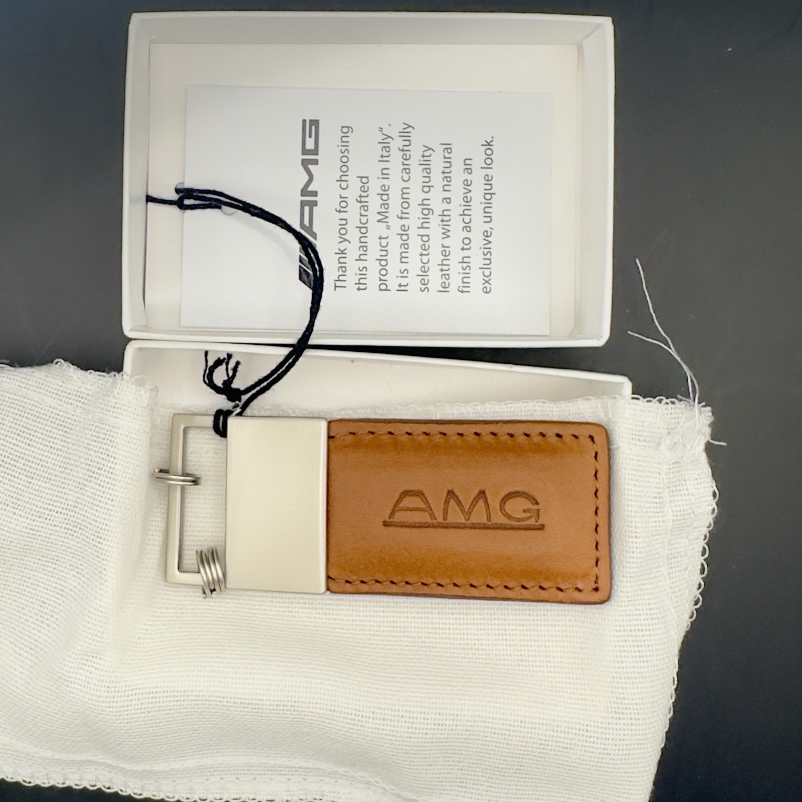 OEM Mercedes AMG Retro 45th Anniversary Cognac Leather Key Ring B66959973
