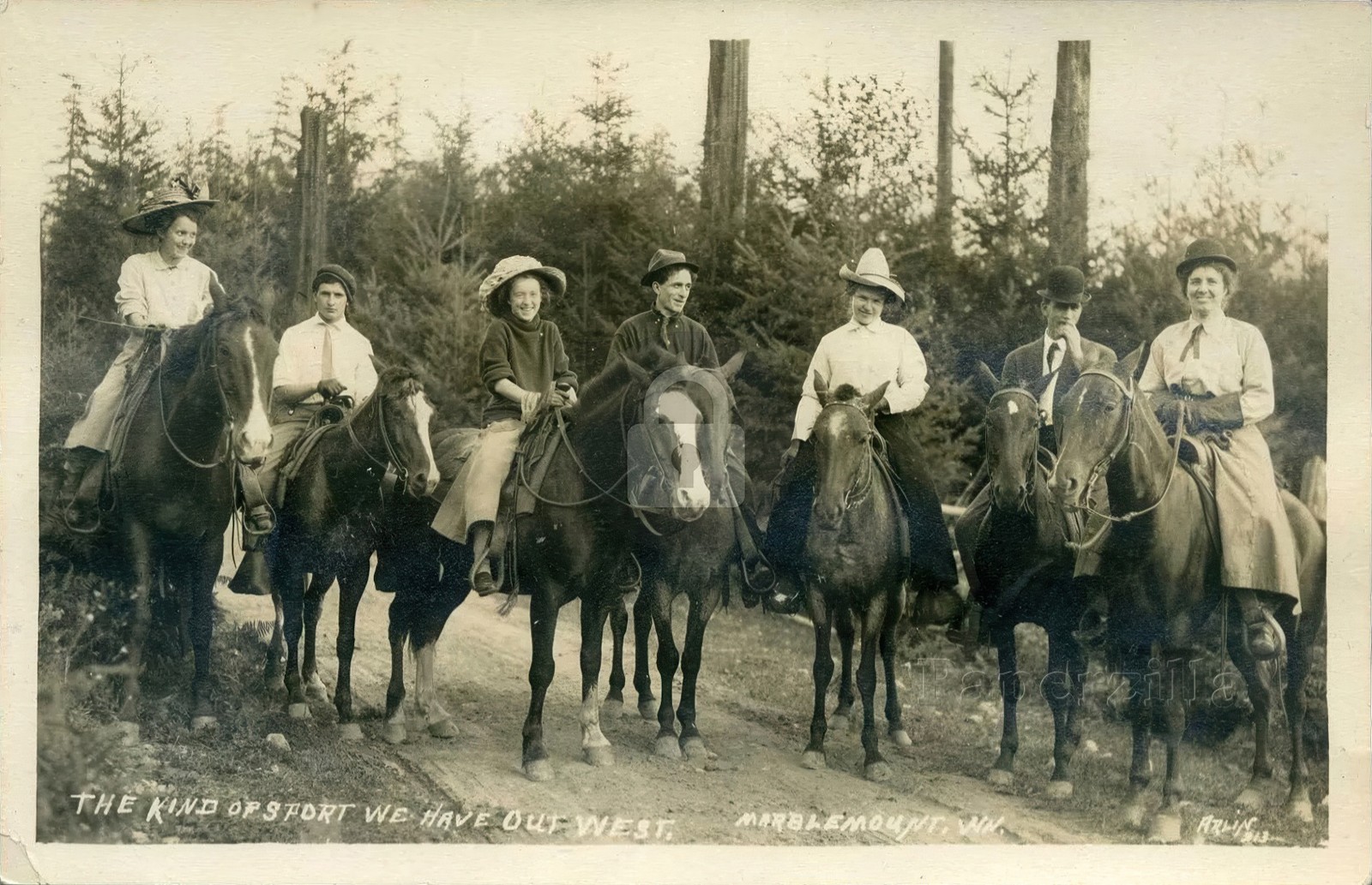 Marblemount WA c1908 Group of Horseback Riders Skagit River RPPC Postcard COPY