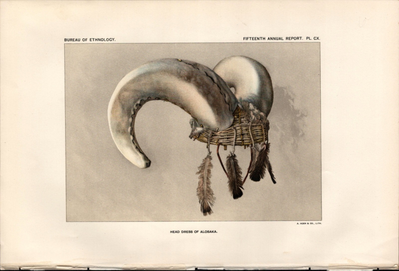 1895 HOPI INDIAN HEAD DRESS antique Native American print BUREAU OF ETHNOLOGY