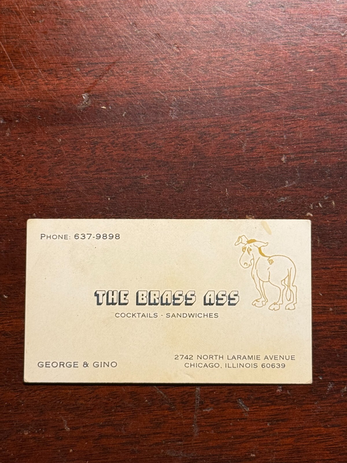 The Brass Ass Chicago Illinois North Laramie Avenue Cocktails Vtg Business Card