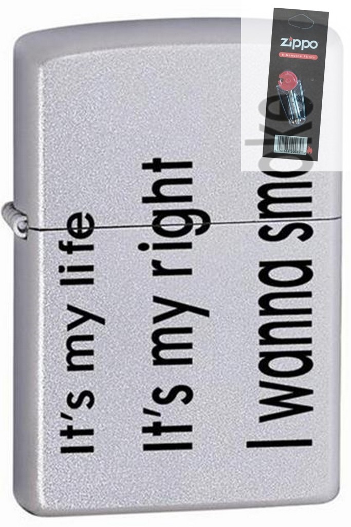 Zippo 205 its my life its my right i wanna smoke Lighter + FLINT PACK