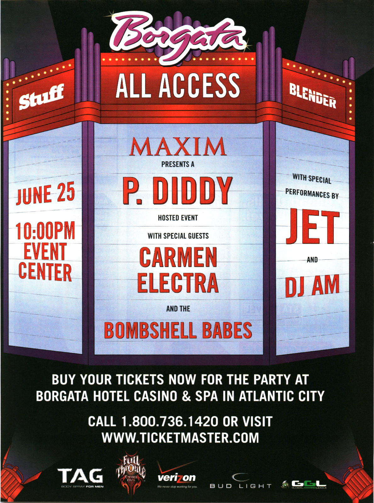 2005 Borgata P. Diddy Carmen Electra DJ AM Maxim Promo Art Print Ad VTG Rare 2005 Borgata P. Diddy Carmen Electra DJ AM Maxim Promo Art Print Ad VTG Rare