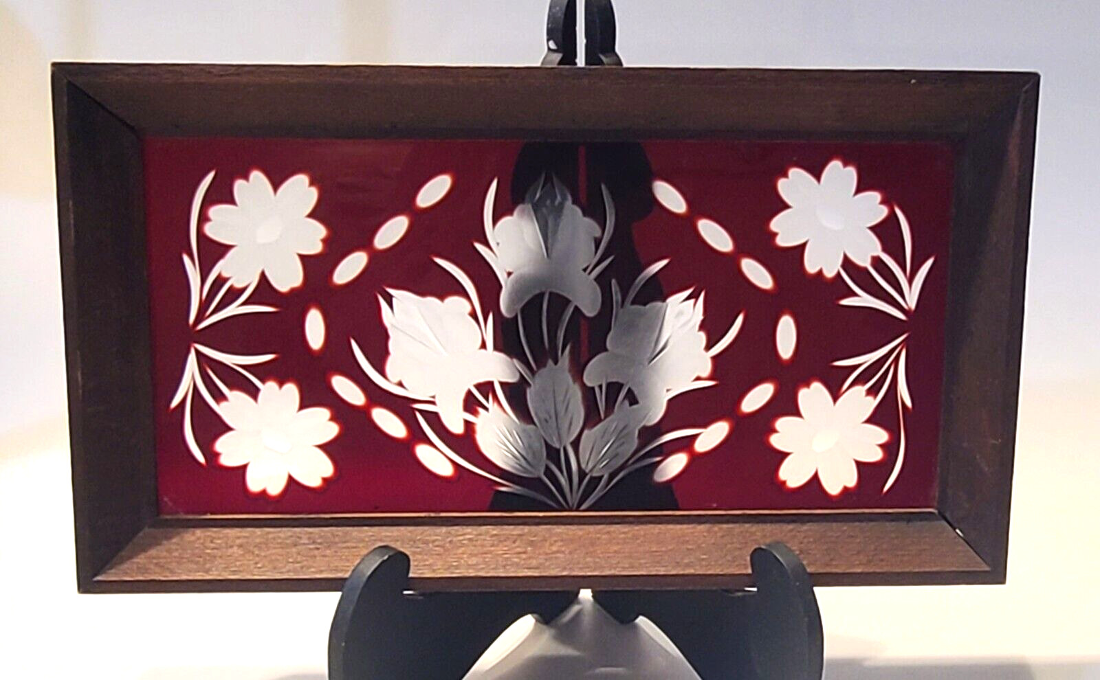 Vtg Cranberry Glass Cut to Clear Floral Window Tray - Decor - Tray Serving