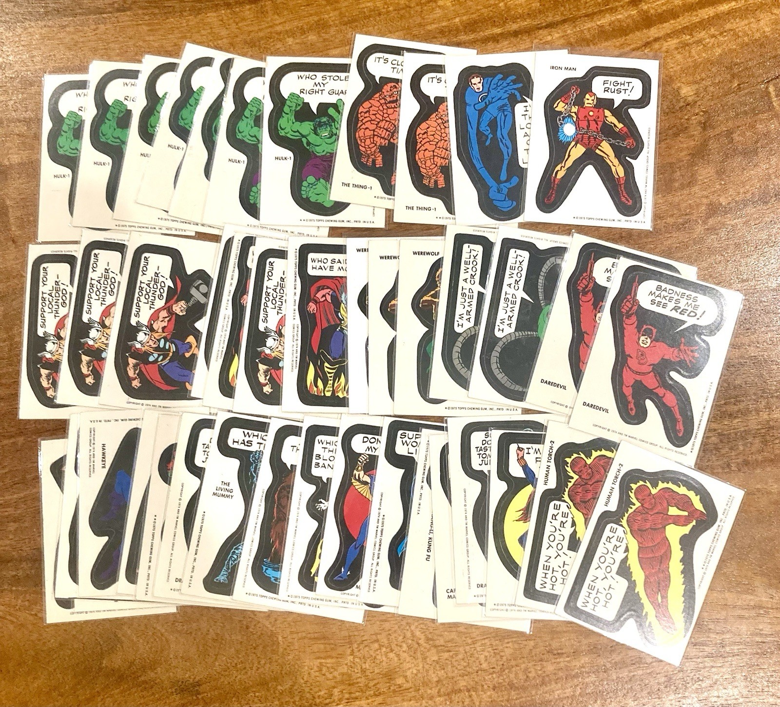 Topps 1975-76 Marvel Super Hero Stickers Lot of 41- Hulk, Iron Man, Thing++++ Topps 1975-76 Marvel Super Hero Stickers Lot of 41- Hulk, Iron Man, Thing++++