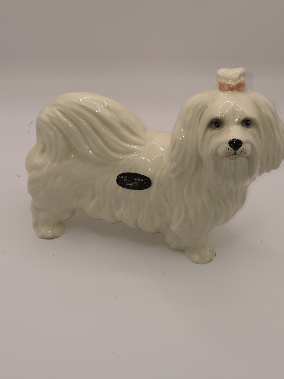 Vintage Coopercraft Ceramic Maltese Dog Figurine White Shih Tzu Ornament Sticker