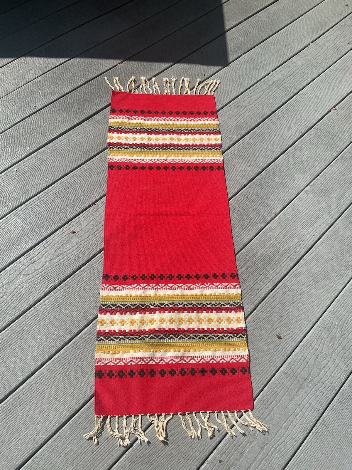 Vintage Hand Woven Wool Runner W/Tassels 42” X 14.5” Polish 