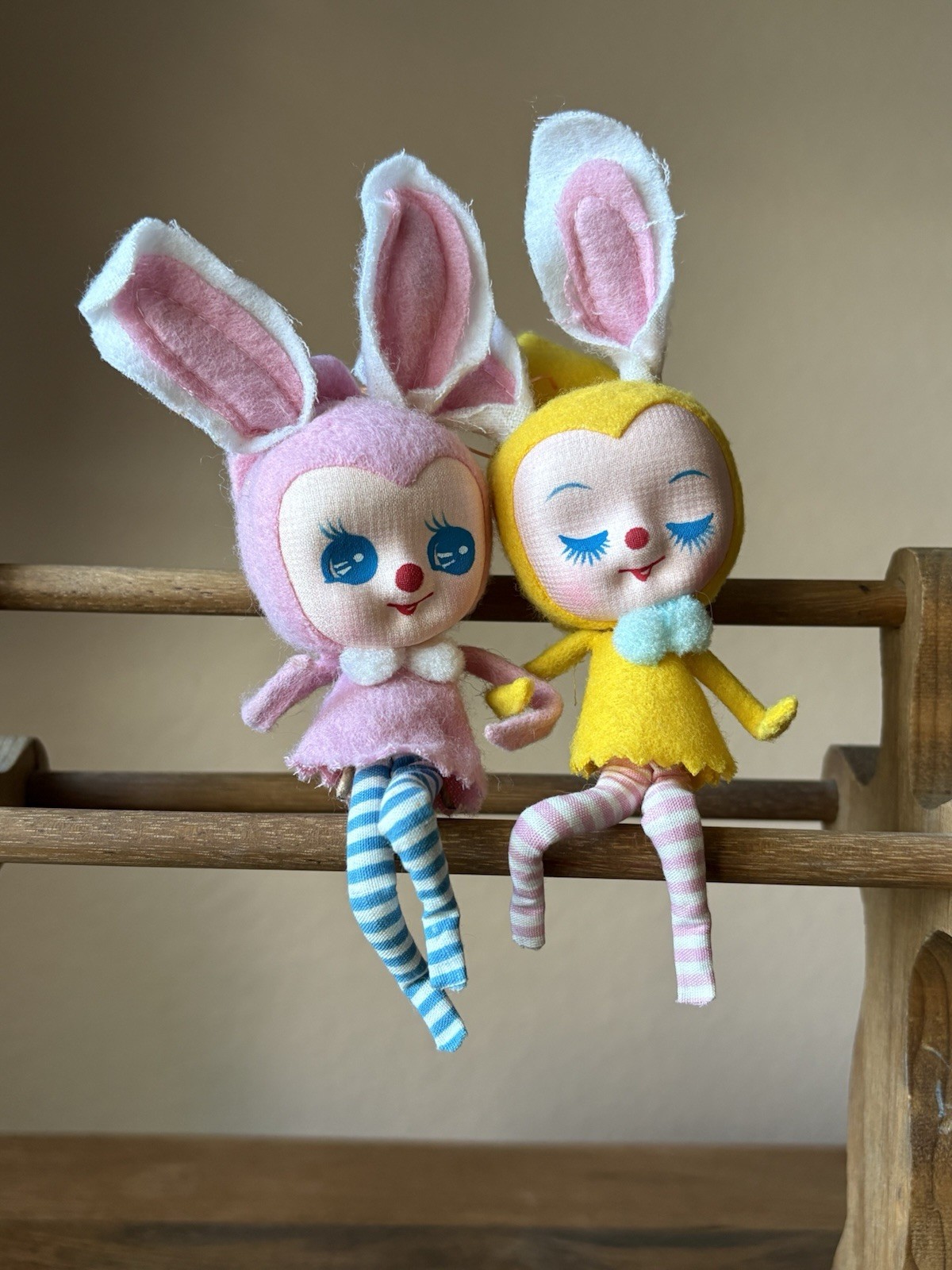 Pair of Vintage Kitschy Easter Bunny Knee-Hugger Pixie Elf Ornaments