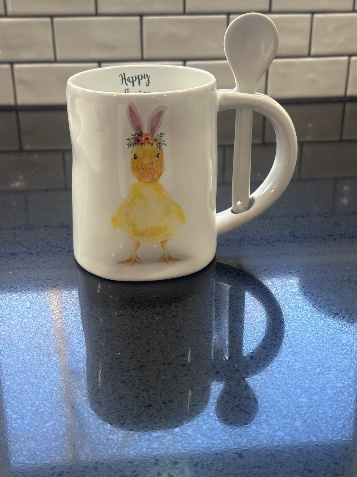 Arlington designs “happy spring” duckling with bunny ears mug