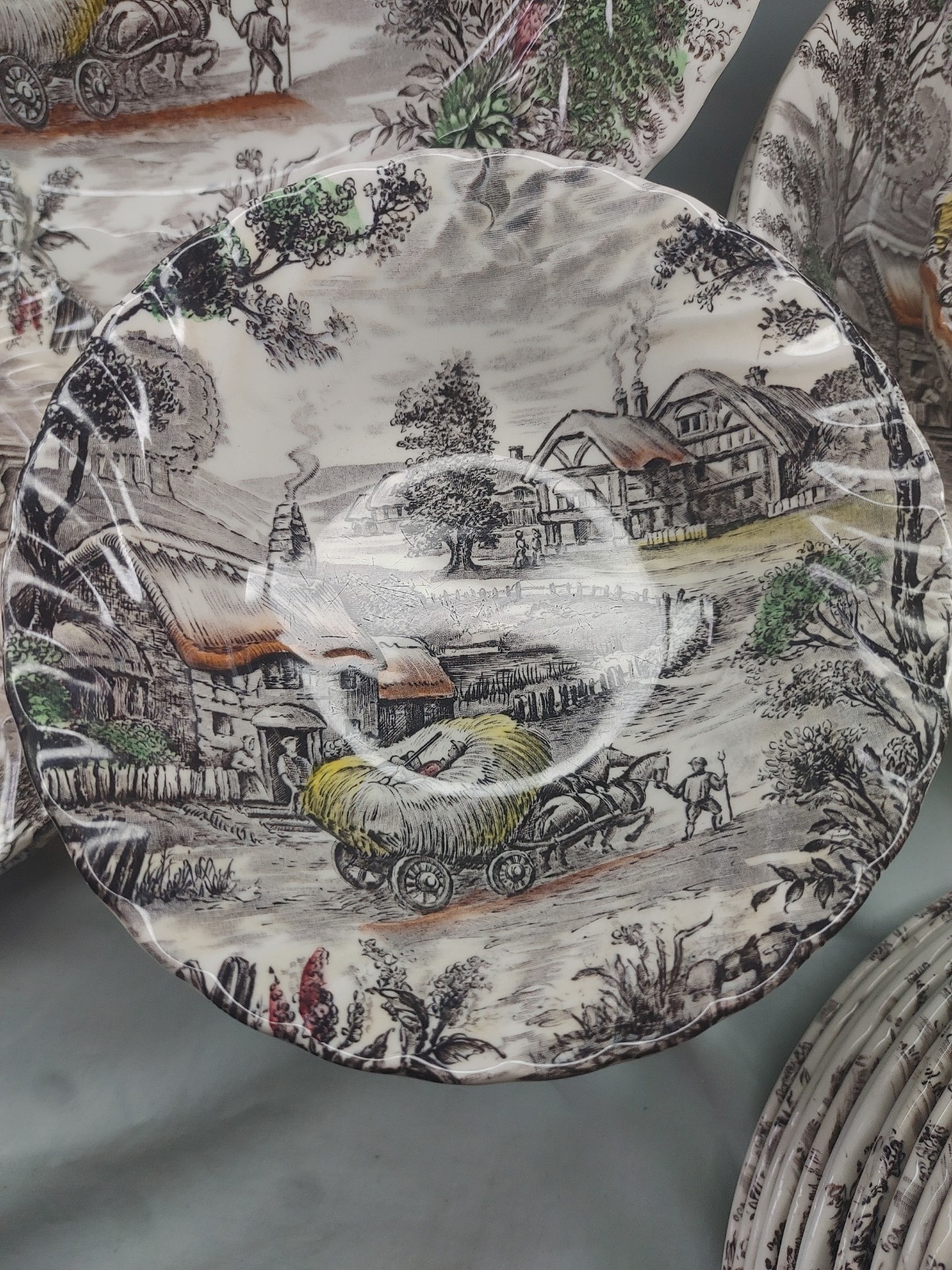 Vintage Staffordshire Yorkshire Ironstone Etched Farm Scene One (1) Cereal Bowl