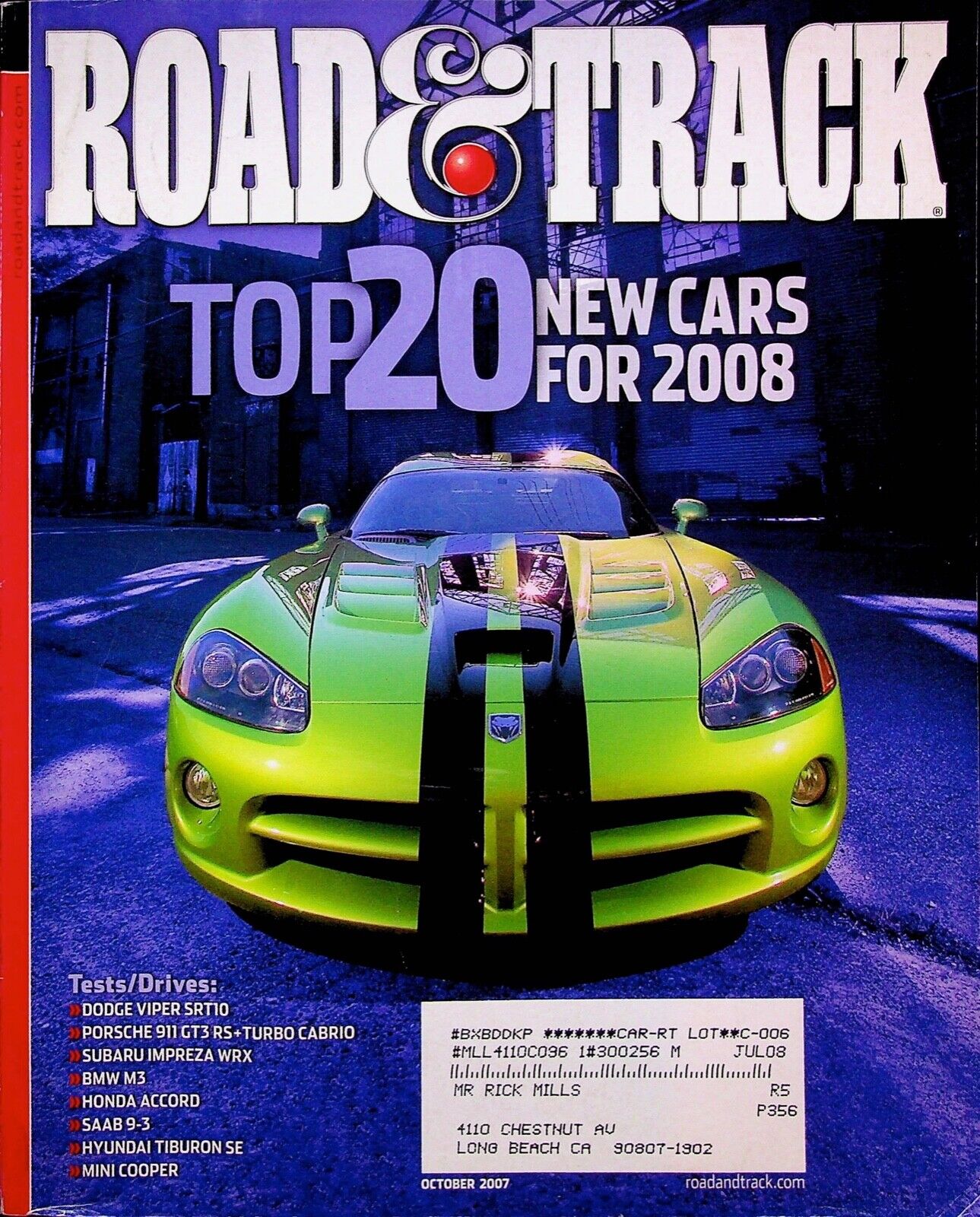 TOP20  NEW CARS FOR 2008 - ROAD & TRACK MAGAZINE - OCTOBER 2007