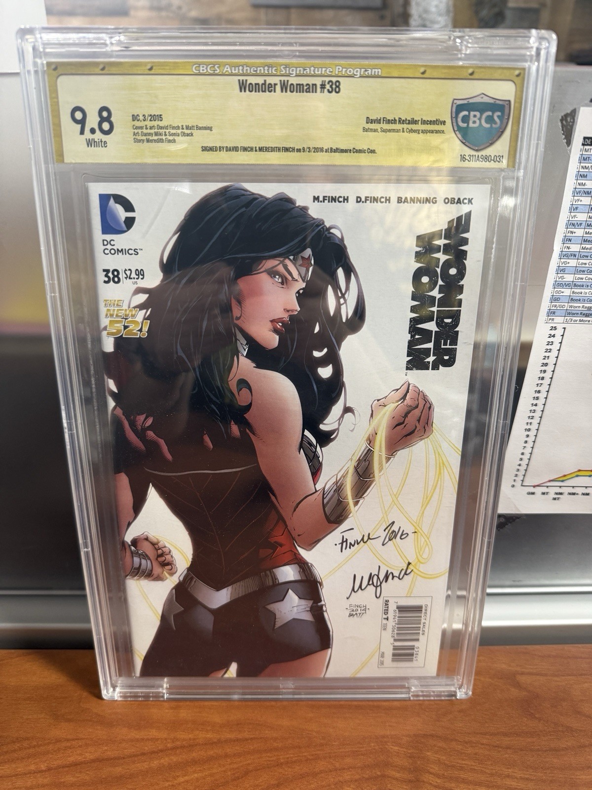 Wonder Woman #38 CBCS 9.8 SS David Finch & Meredith Finch Signed 1:100 Variant