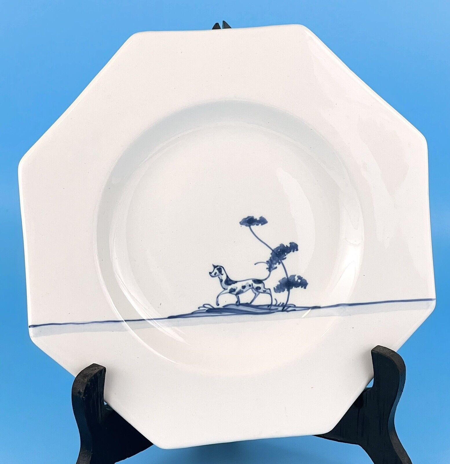 Deborah Sears Isis Ceramics LITTLE RUSTICS Plate Blue Puppy Dalmatian 8\