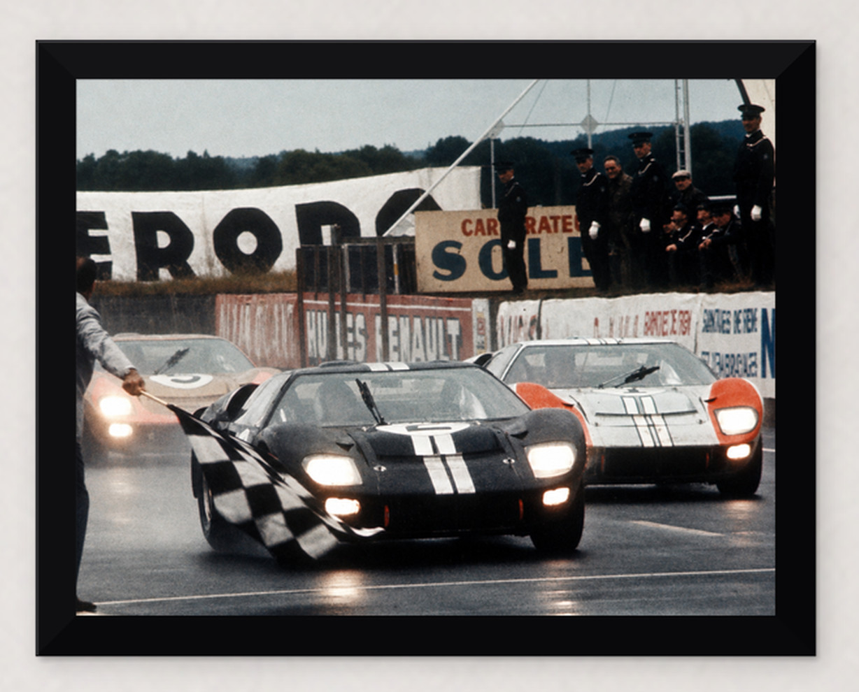 FRAMED 1966 LEMANS FORD WINS 1-2-3 FINISH  - 11X8.5 HIGH RESOLUTION PRINT