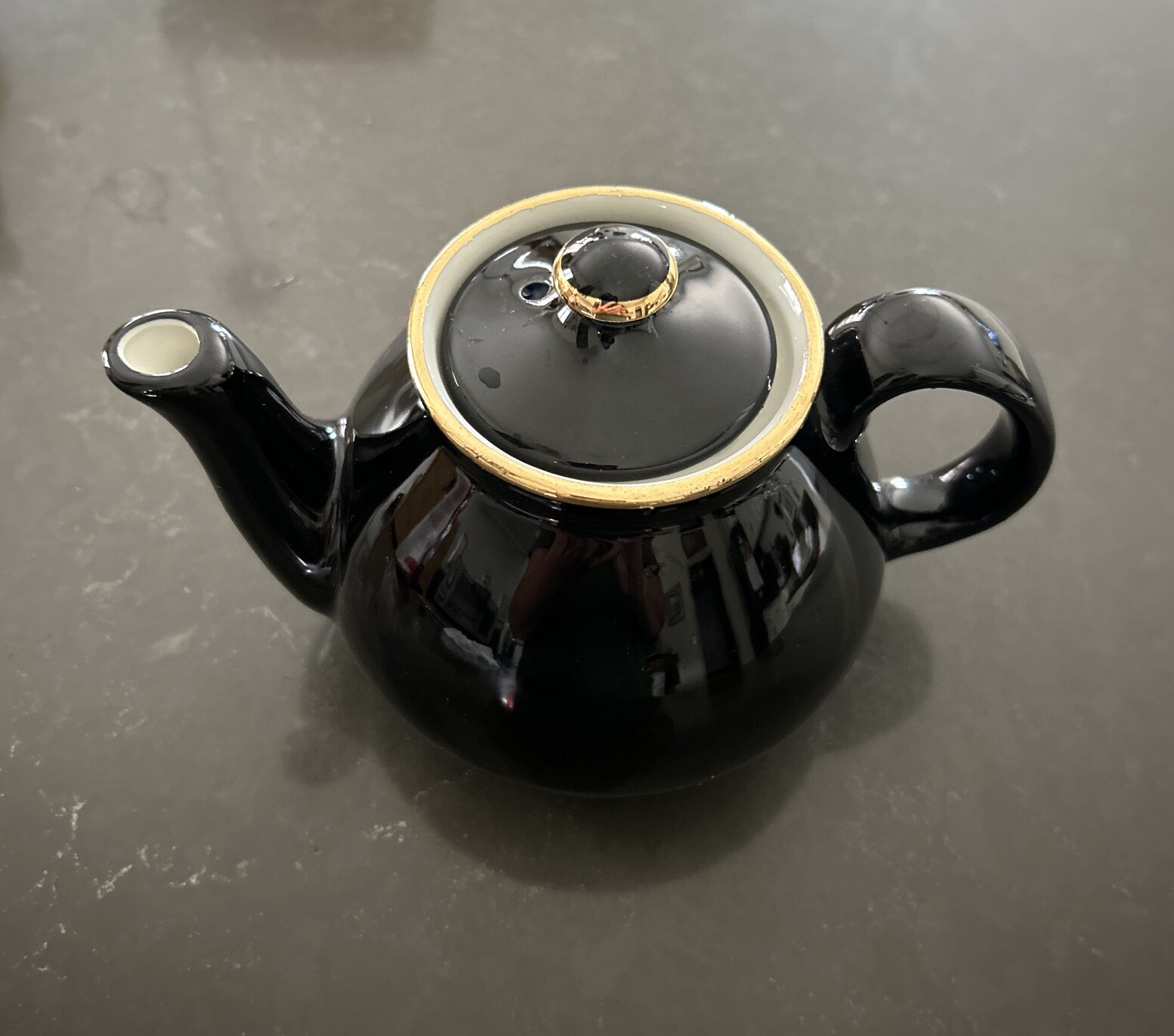 Vintage Boston Style HALL CERAMIC 2-Cup TEAPOT W/LID Black Gold Trim