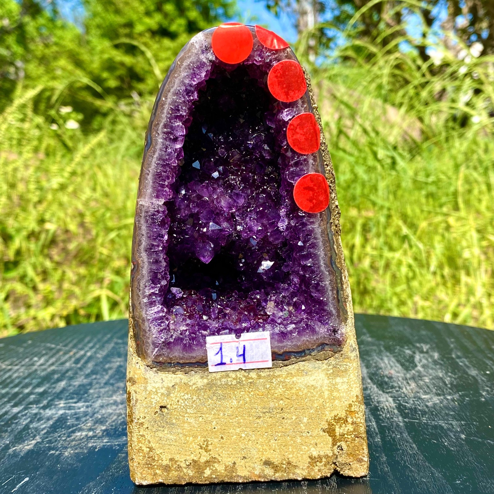 3.08LB Natural Amethyst Geode Quartz Crystal Cluster Cathedral Energy healing
