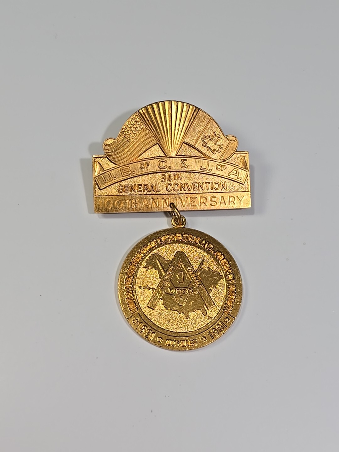 U.B. of C. & J. of A 34th General Convention Badge 100th Anniversary 1881-1991