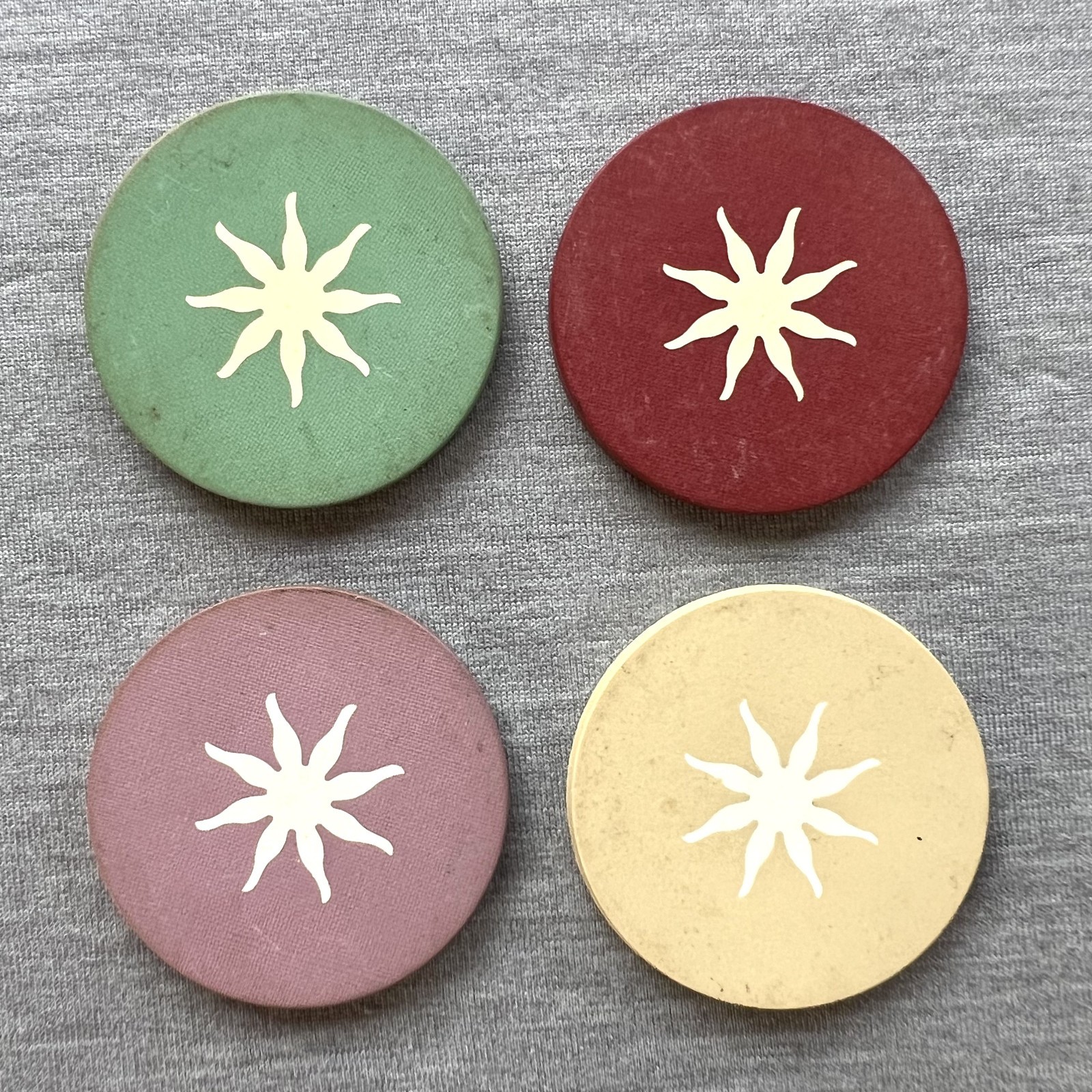 Vintage 1906 Design Antique Clay Poker Chips with Inlaid Sunburst Design