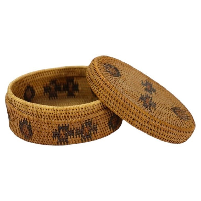 Antique Southwest American Woven Reed Lidded Oval Basket C1920