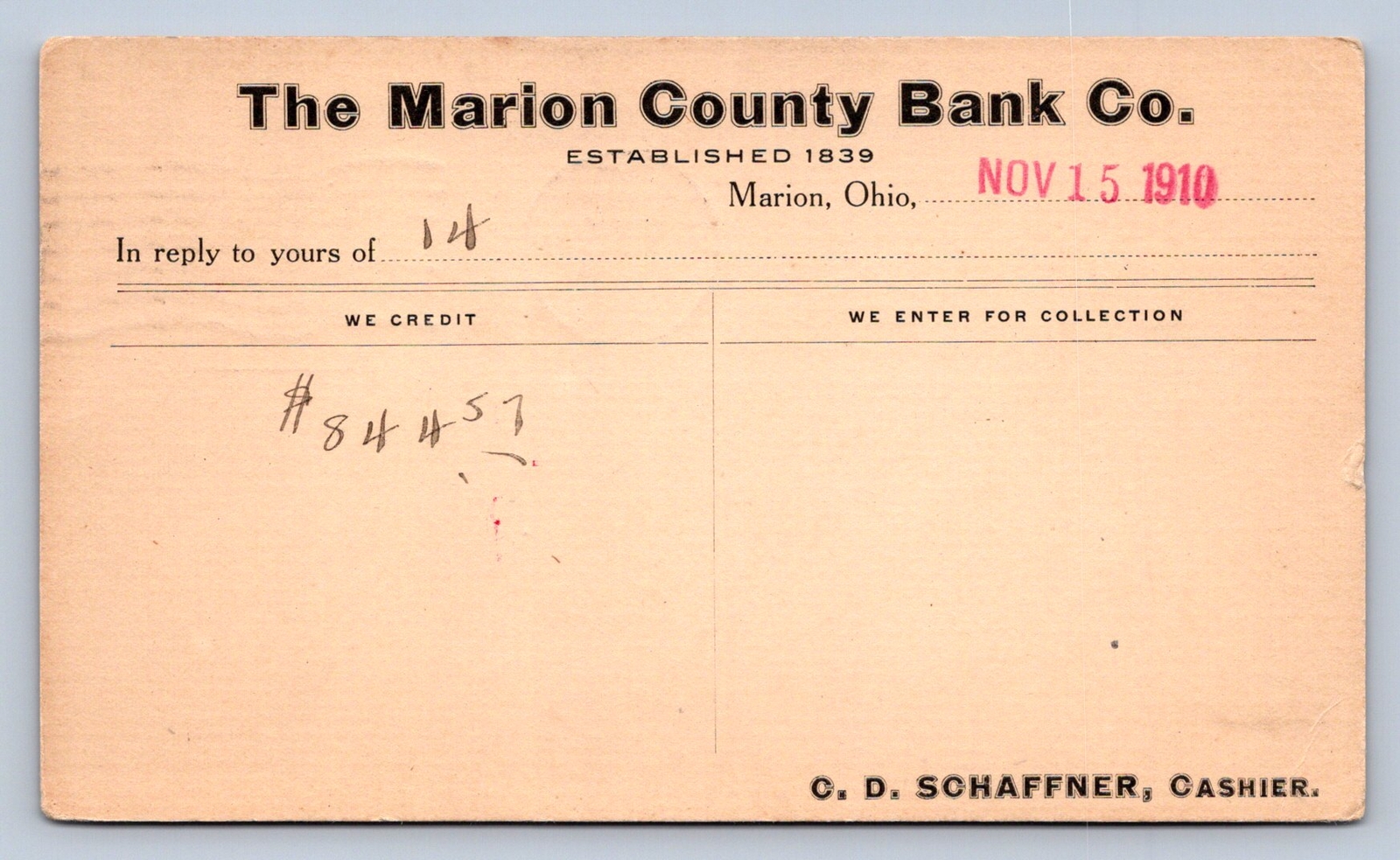 J99/ Marion Ohio Postcard Postal Card c1910 Marion County Bank 74 J99/ Marion Ohio Postcard Postal Card c1910 Marion County Bank 74