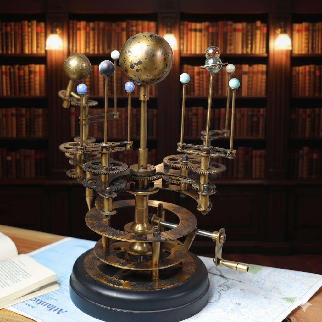 Vintage Brass Orrery Model – Mechanical Solar System Sculpture – Astronomy Gift