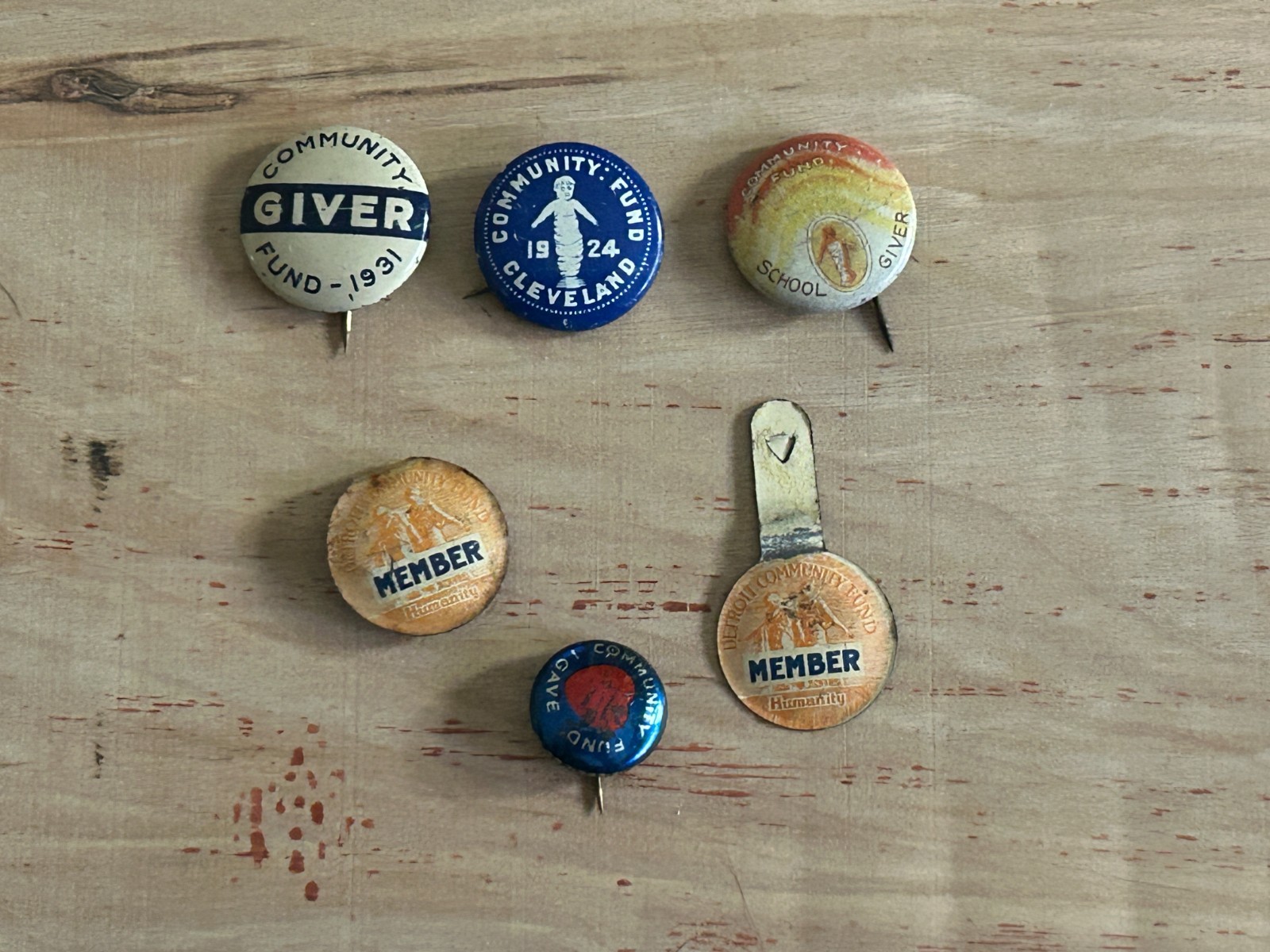Community Fund Pinback Button Pin Foldover Tab Junk Drawer Lot Vintage 1924 1931
